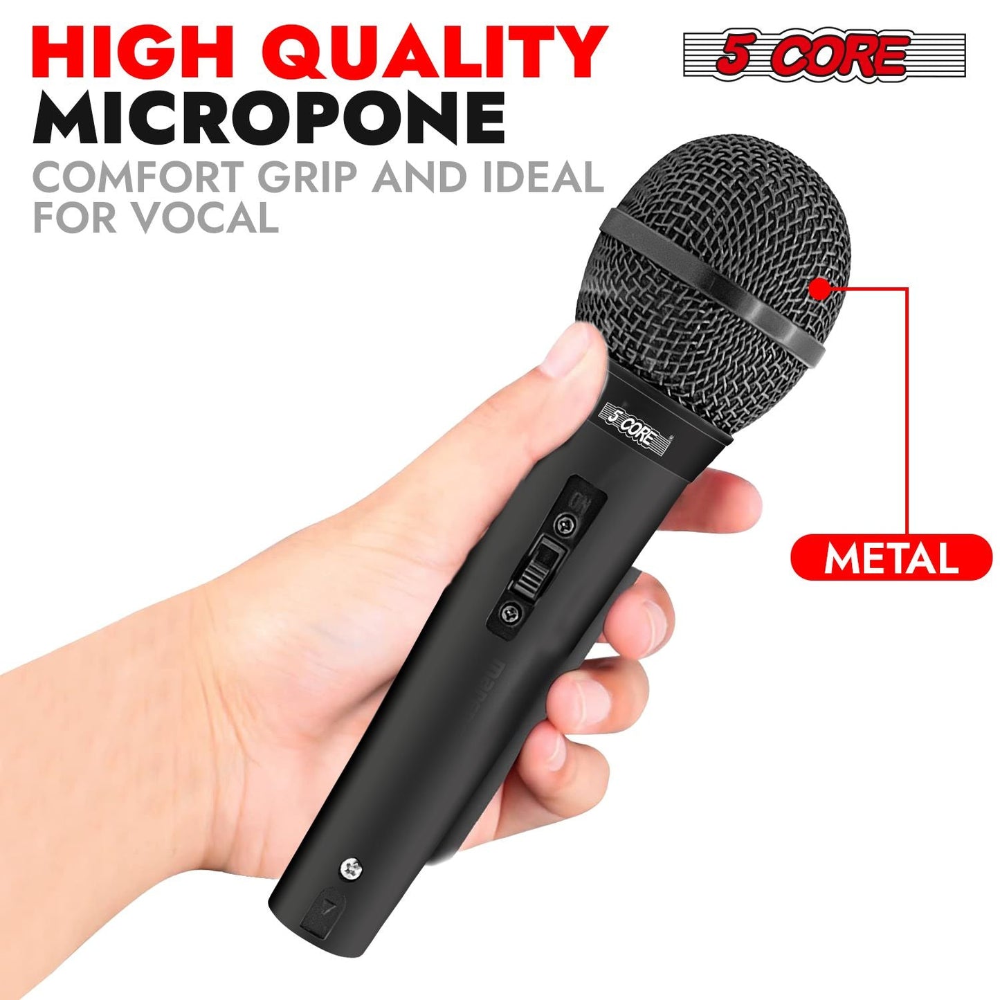 5 CORE Microphone Dynamic Vocal Handheld Mic Cardioid Unidirectional Microfono w On Off Switch + XLR Audio Cable for Singing Karaoke Public Speaking & Parties - PM 1O1 BLK
