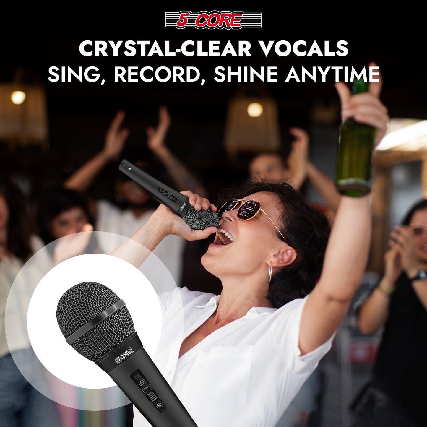 5 CORE Microphone Dynamic Vocal Handheld Mic Cardioid Unidirectional Microfono w On Off Switch + XLR Audio Cable for Singing Karaoke Public Speaking & Parties - PM 1O1 BLK