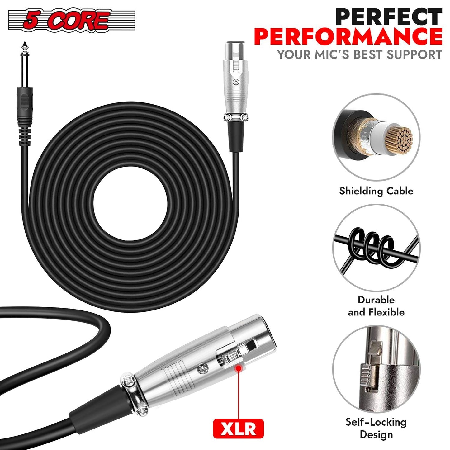 5 CORE Microphone Dynamic Vocal Handheld Mic Cardioid Unidirectional Microfono w On Off Switch + XLR Audio Cable for Singing Karaoke Public Speaking & Parties - PM 1O1 BLK