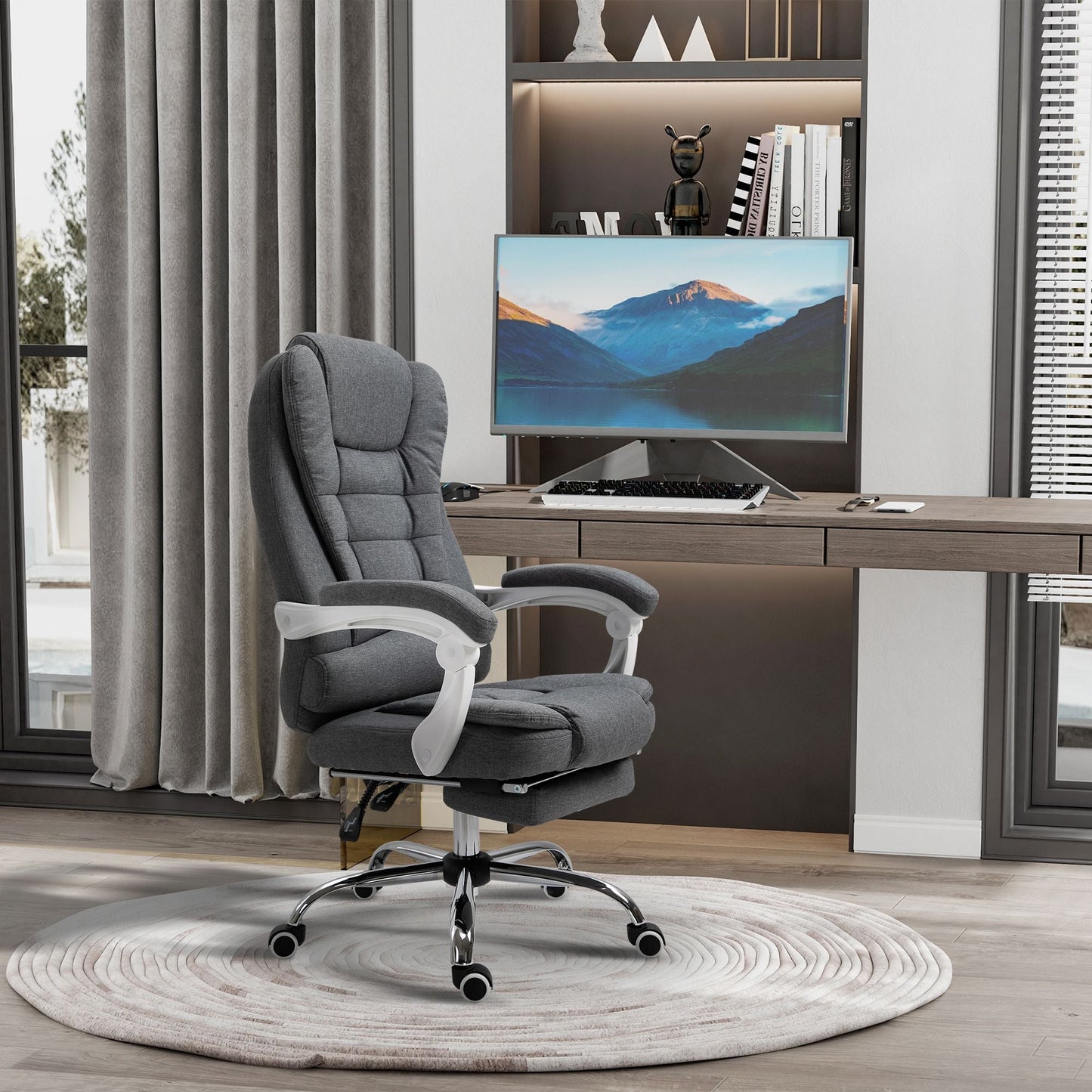 Vinsetto Executive Office Chair with Footrest, Linen - Fabric Computer Chair