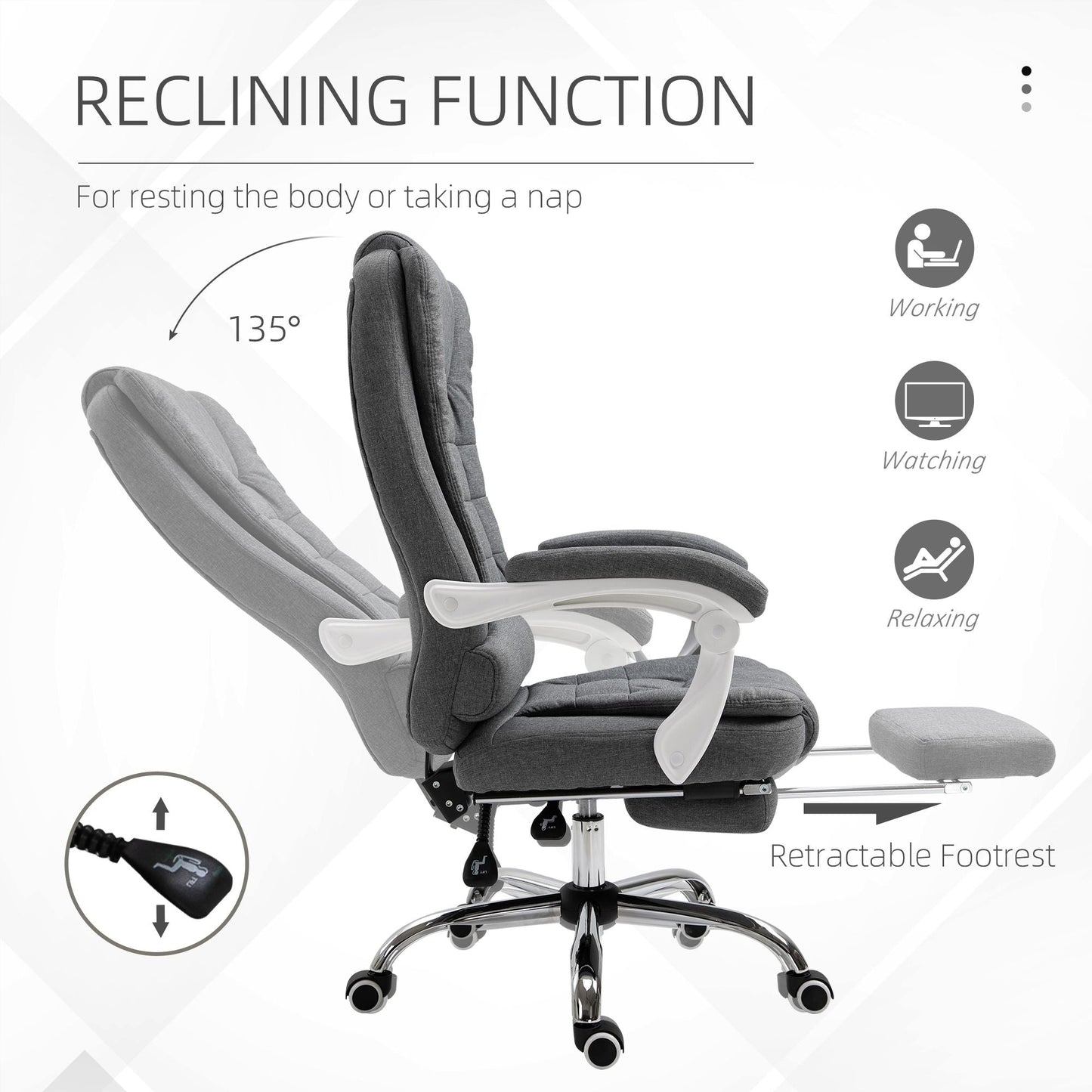 Vinsetto Executive Office Chair with Footrest, Linen - Fabric Computer Chair