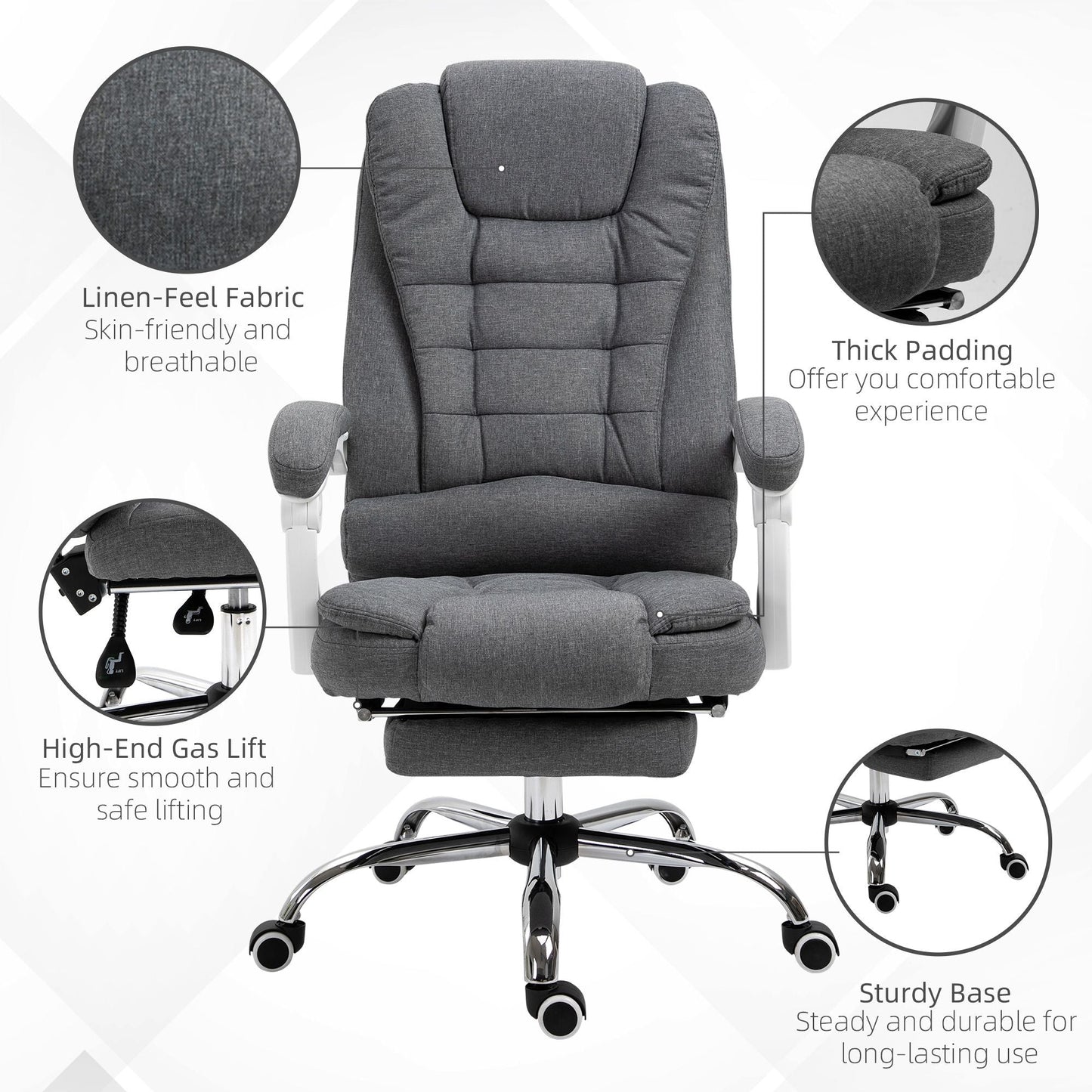 Vinsetto Executive Office Chair with Footrest, Linen - Fabric Computer Chair