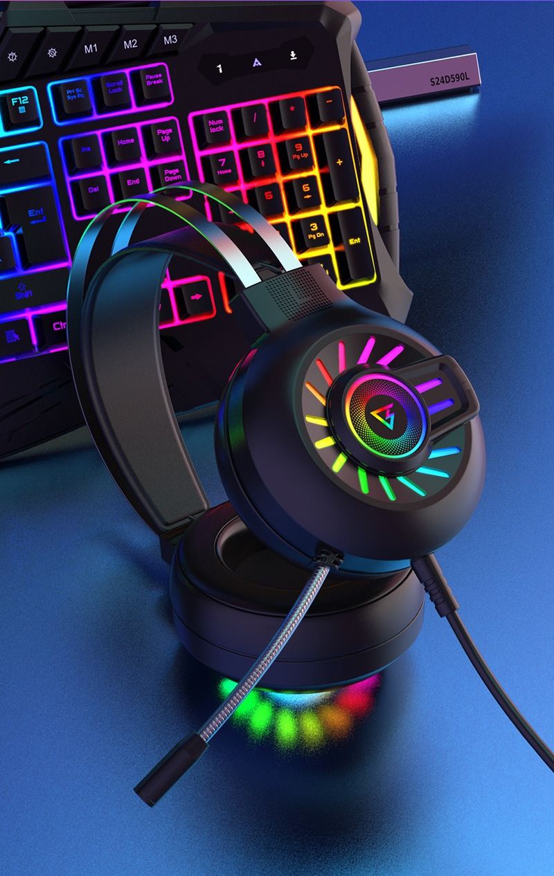Wired microphone headband in - line headset pink game rainbow light - emitting computer 7.1 channel headset