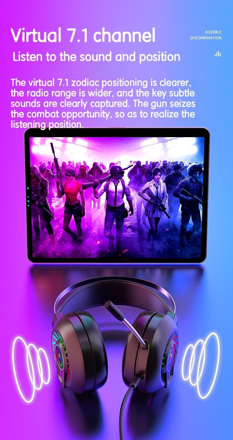 Wired microphone headband in - line headset pink game rainbow light - emitting computer 7.1 channel headset