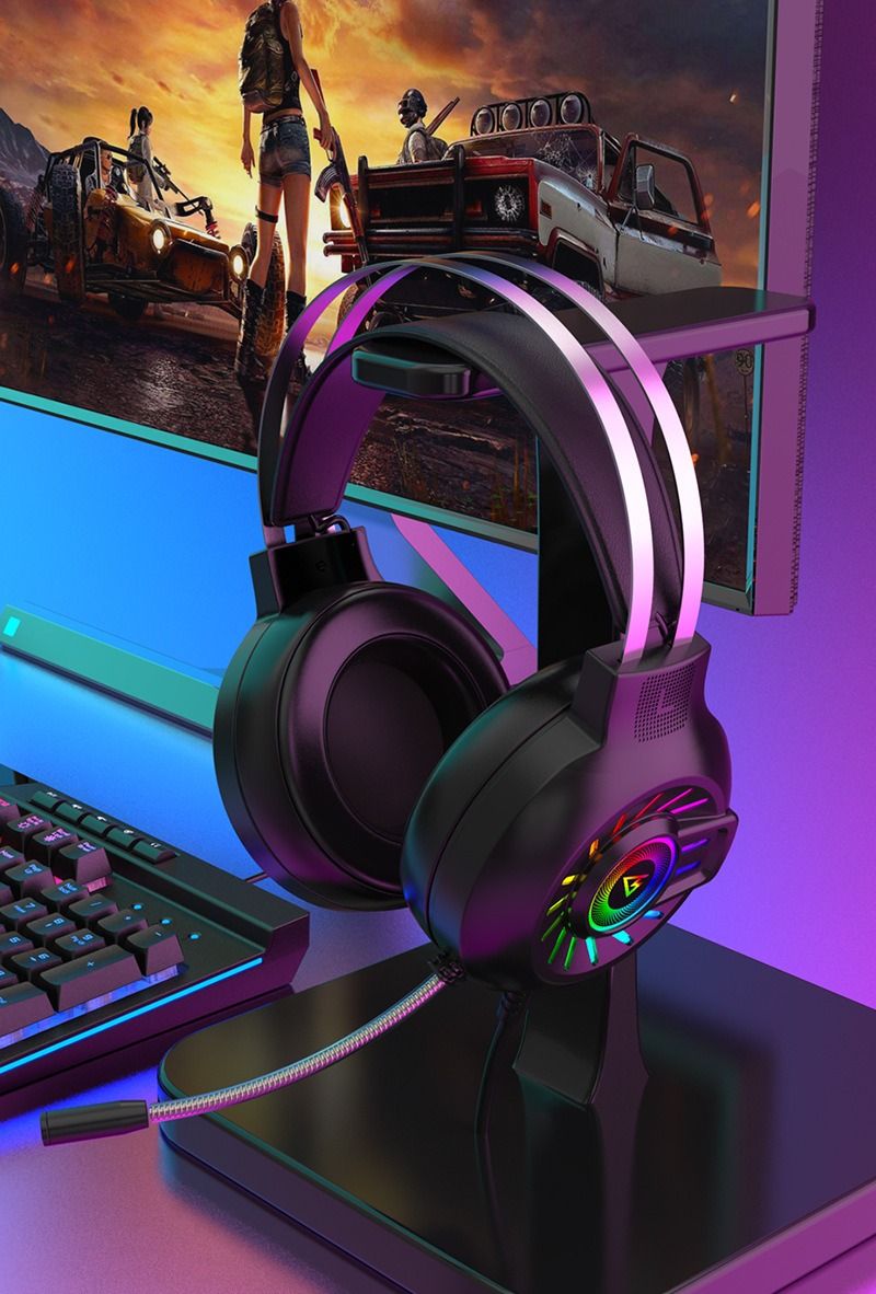 Wired microphone headband in - line headset pink game rainbow light - emitting computer 7.1 channel headset