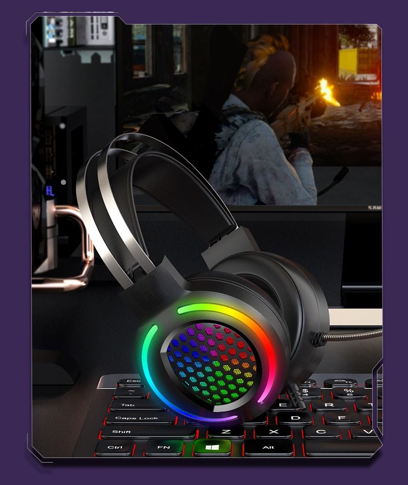 Wired Overhead Illuminated Headset Gaming Gaming RGB Illuminated with Microphone Headset