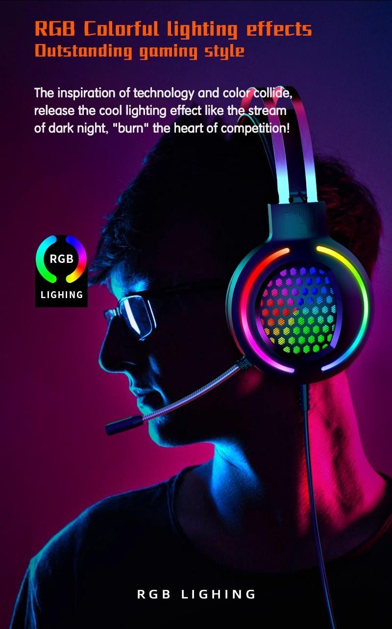 Wired Overhead Illuminated Headset Gaming Gaming RGB Illuminated with Microphone Headset