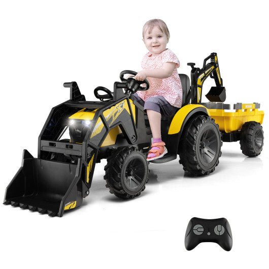 12V 3 in 1 Kids Ride On Excavator with Shovel Bucket and Music - Green - Asmota