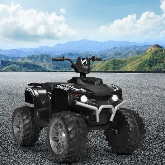 12V Kids Ride on ATV with LED Lights and Treaded Tires and LED lights - Black - Color: Black - Asmota