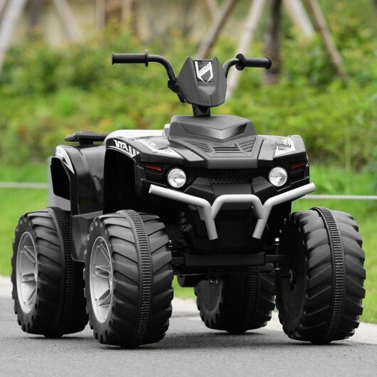 12V Kids Ride on ATV with LED Lights and Treaded Tires and LED lights - Black - Color: Black - Asmota