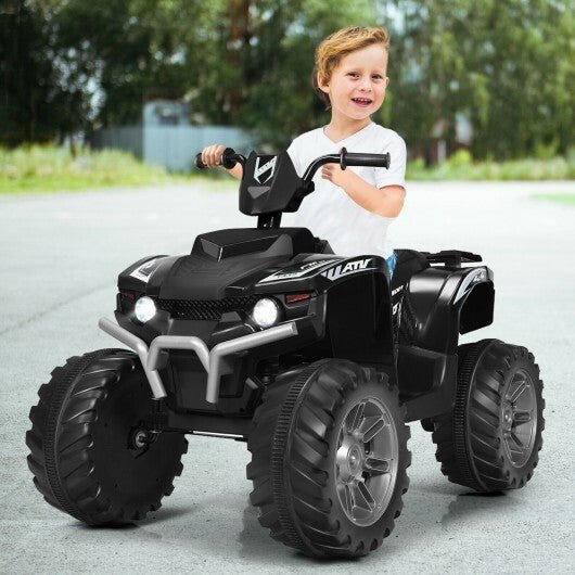 12V Kids Ride on ATV with LED Lights and Treaded Tires and LED lights - Black - Color: Black - Asmota