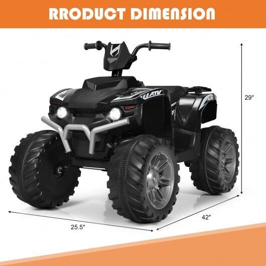 12V Kids Ride on ATV with LED Lights and Treaded Tires and LED lights - Black - Color: Black - Asmota