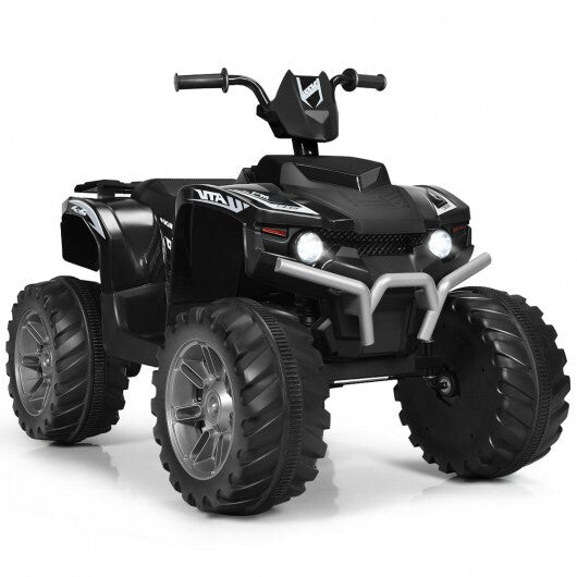 12V Kids Ride on ATV with LED Lights and Treaded Tires and LED lights - Black - Color: Black - Asmota