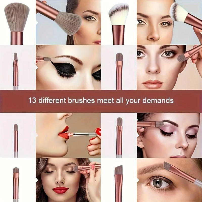 13pcs Makeup Brush Brushes Set Cosmetic Makeup Sponge Makeup Brush Beauty Tool Eyeshadow Blush Professional Brush Set - Asmota