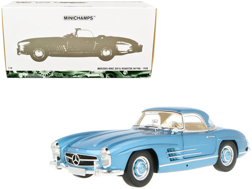 1958 Mercedes - Benz 300 SL Roadster (W198) Blue Metallic 1/18 Diecast Model Car by Minichamps