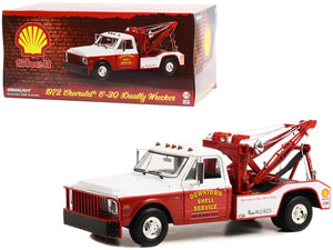 1972 Chevrolet C - 30 Dually Wrecker Tow Truck "Downtown Shell Service - Service is Our Business" White and Red 1/18 Diecast Model Car by Greenlight