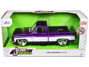 1985 Chevrolet C - 10 Pickup Truck Purple Metallic and White with Lorenzo Wheels "Just Trucks" Series 1/24 Diecast Model Car by Jada