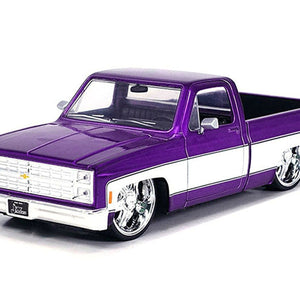 1985 Chevrolet C - 10 Pickup Truck Purple Metallic and White with Lorenzo Wheels 