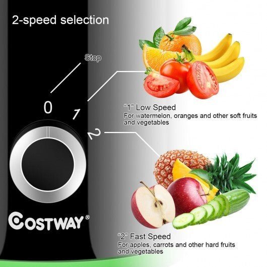 2 Speed Wide Mouth Fruit and Vegetable Centrifugal Electric Juicer - Color: Black - Asmota