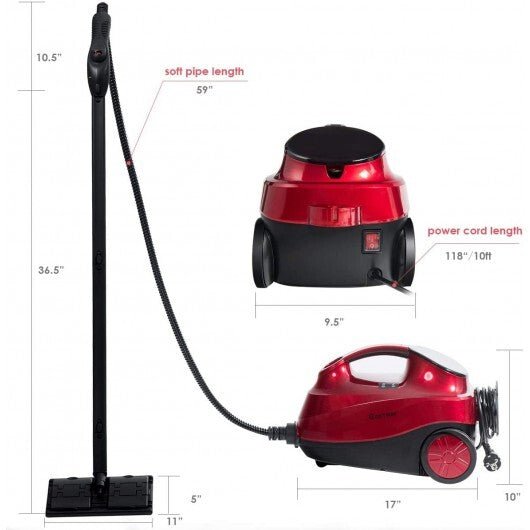 2000W Heavy Duty Multi - purpose Steam Cleaner Mop with Detachable Handheld Unit - Red - Color: Red - Asmota
