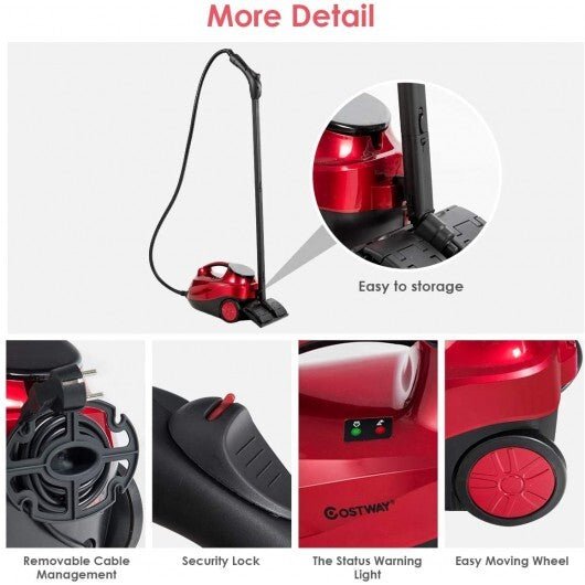 2000W Heavy Duty Multi - purpose Steam Cleaner Mop with Detachable Handheld Unit - Red - Color: Red - Asmota