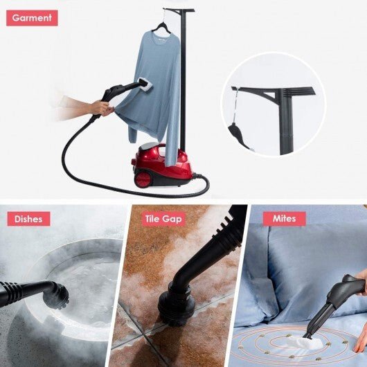 2000W Heavy Duty Multi - purpose Steam Cleaner Mop with Detachable Handheld Unit - Red - Color: Red - Asmota