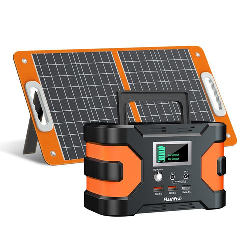 200W Peak Power Station, Flashfish CPAP Battery 166Wh 45000mAh Backup Power Pack With 60W 18V Portable Solar Panel, FLASHFISH Foldable Solar Charger