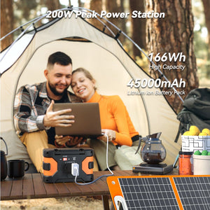 200W Peak Power Station, Flashfish CPAP Battery 166Wh 45000mAh Backup Power Pack With 60W 18V Portable Solar Panel, FLASHFISH Foldable Solar Charger