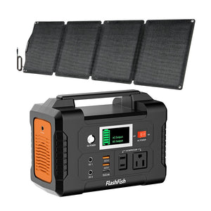 200W Portable Power Station; FlashFish 40800mAh Solar Generator with 60W 18V ETFE Portable Solar Panel; Flashfish Foldable Solar Charger