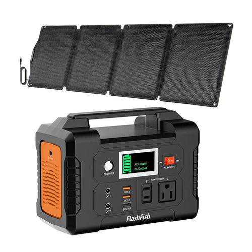 200W Portable Power Station; FlashFish 40800mAh Solar Generator with 60W 18V ETFE Portable Solar Panel; Flashfish Foldable Solar Charger