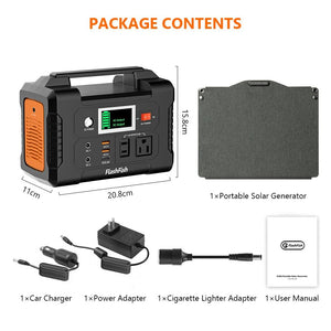 200W Portable Power Station; FlashFish 40800mAh Solar Generator with 60W 18V ETFE Portable Solar Panel; Flashfish Foldable Solar Charger