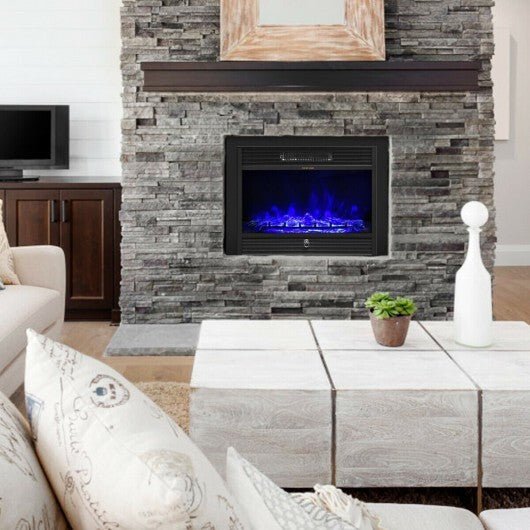28.5 Inch Electric Fireplace Recessed with 3 Flame Colors - Color: Black - Size: 28.5 inches - Asmota