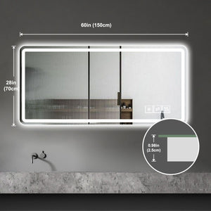 28*60inch LED Bathroom Vanity Mirror ,wall mirror,Anti - Fog, Dimmable,Shatter - Proof Tempered Glass, Ideal for Bathroom Wall Decor, Beauty Makeup and Shaving