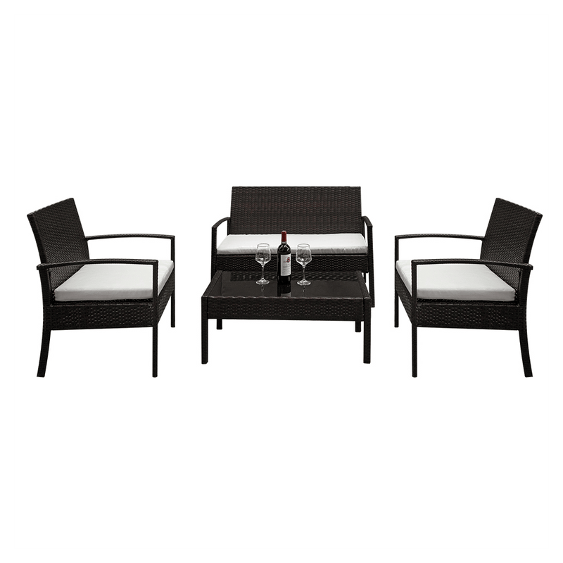 2pcs Arm Chairs 1pc Love Seat & Tempered Glass Coffee Table Rattan Sofa Set Brown Gradient - Asmota