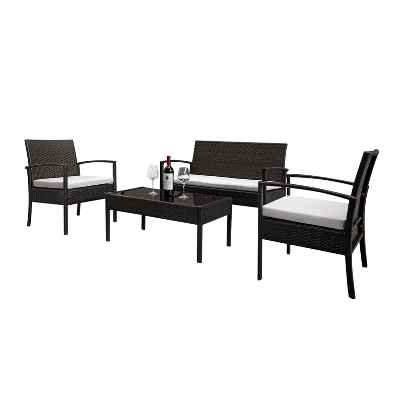 2pcs Arm Chairs 1pc Love Seat & Tempered Glass Coffee Table Rattan Sofa Set Brown Gradient - Asmota