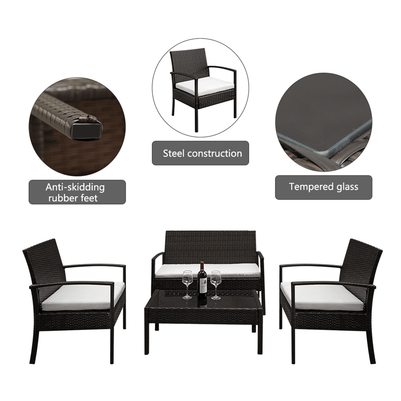 2pcs Arm Chairs 1pc Love Seat & Tempered Glass Coffee Table Rattan Sofa Set Brown Gradient - Asmota
