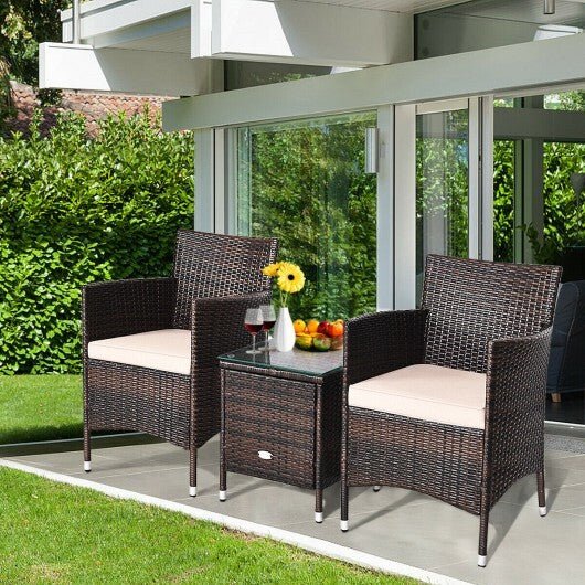 3 Pcs Outdoor Rattan Wicker Furniture Set - Beige - Color: Beige - Asmota