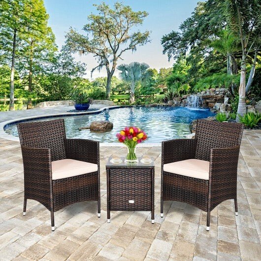 3 Pcs Outdoor Rattan Wicker Furniture Set - Beige - Color: Beige - Asmota