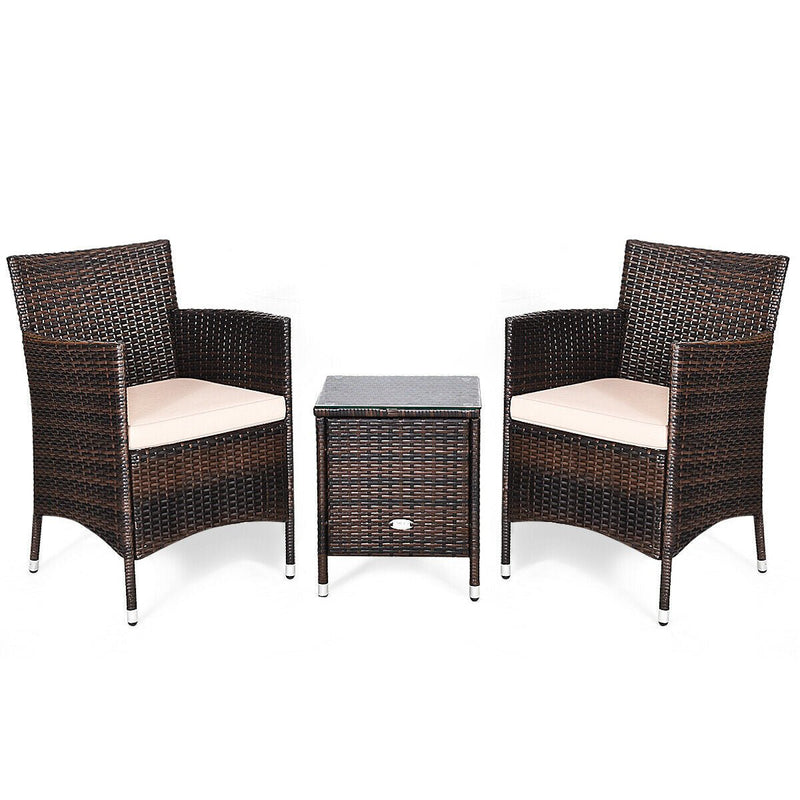 3 Pcs Outdoor Rattan Wicker Furniture Set - Beige - Color: Beige - Asmota