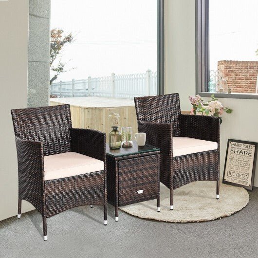3 Pcs Outdoor Rattan Wicker Furniture Set - Beige - Color: Beige - Asmota