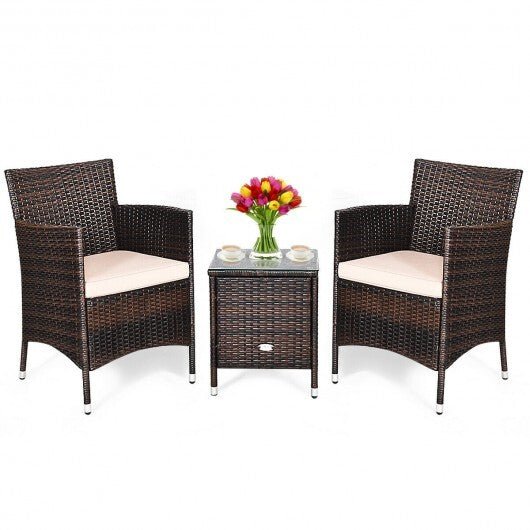 3 Pcs Outdoor Rattan Wicker Furniture Set - Beige - Color: Beige - Asmota