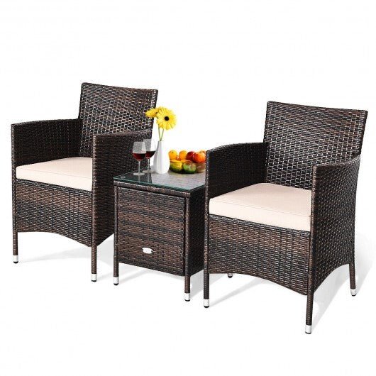 3 Pcs Outdoor Rattan Wicker Furniture Set - Beige - Color: Beige - Asmota