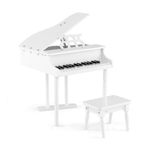30 - Key Kids Piano Keyboard Toy with Bench Piano Lid and Music Rack - White - Color: White