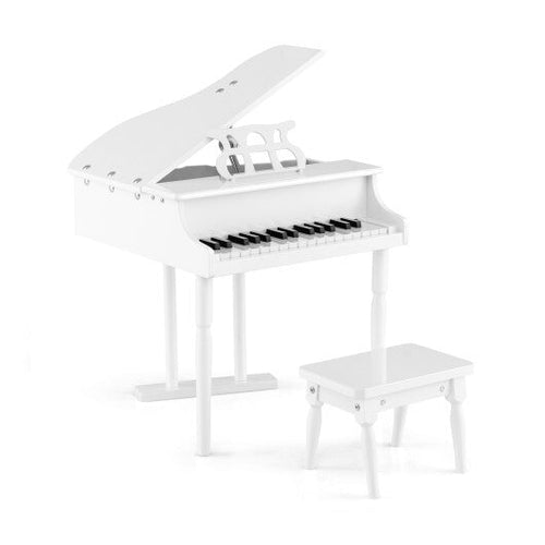 30 - Key Kids Piano Keyboard Toy with Bench Piano Lid and Music Rack - White - Color: White