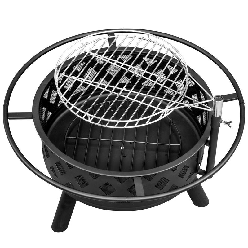 30in Outdoor Metal Fire Pit with Cooking Grates Black - Asmota