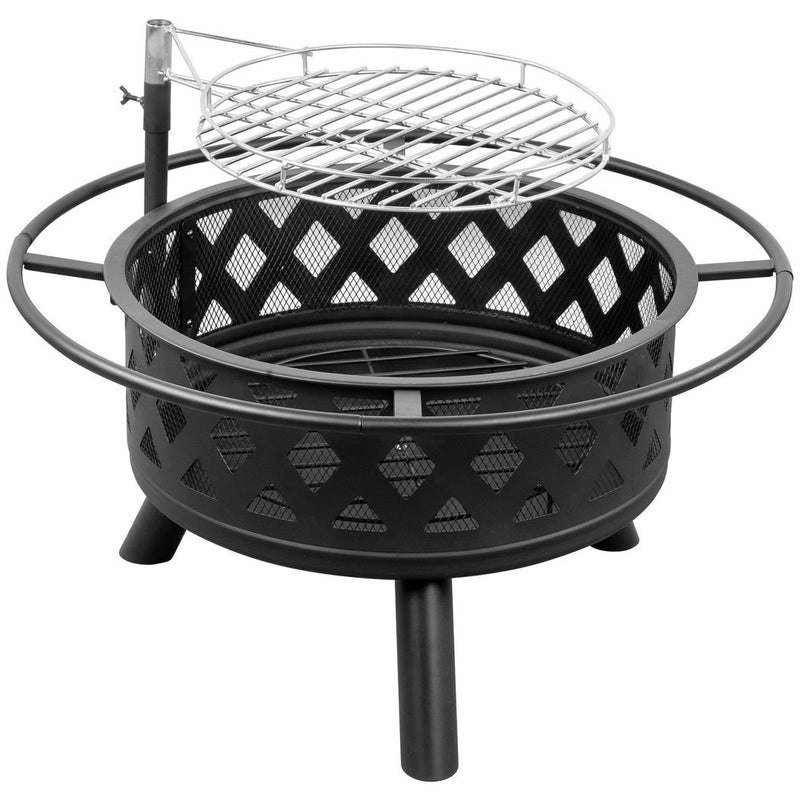 30in Outdoor Metal Fire Pit with Cooking Grates Black - Asmota