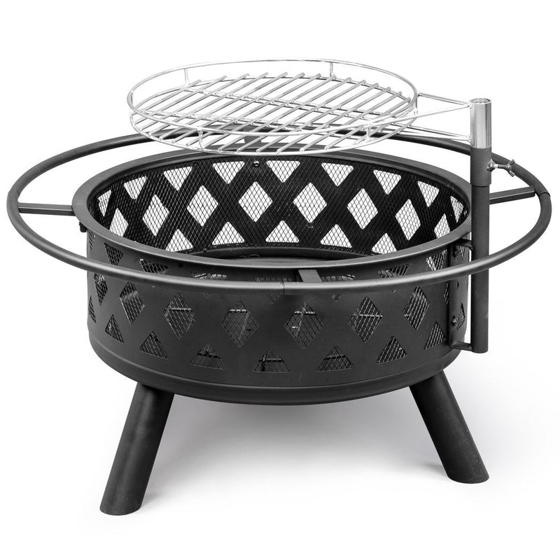 30in Outdoor Metal Fire Pit with Cooking Grates Black - Asmota