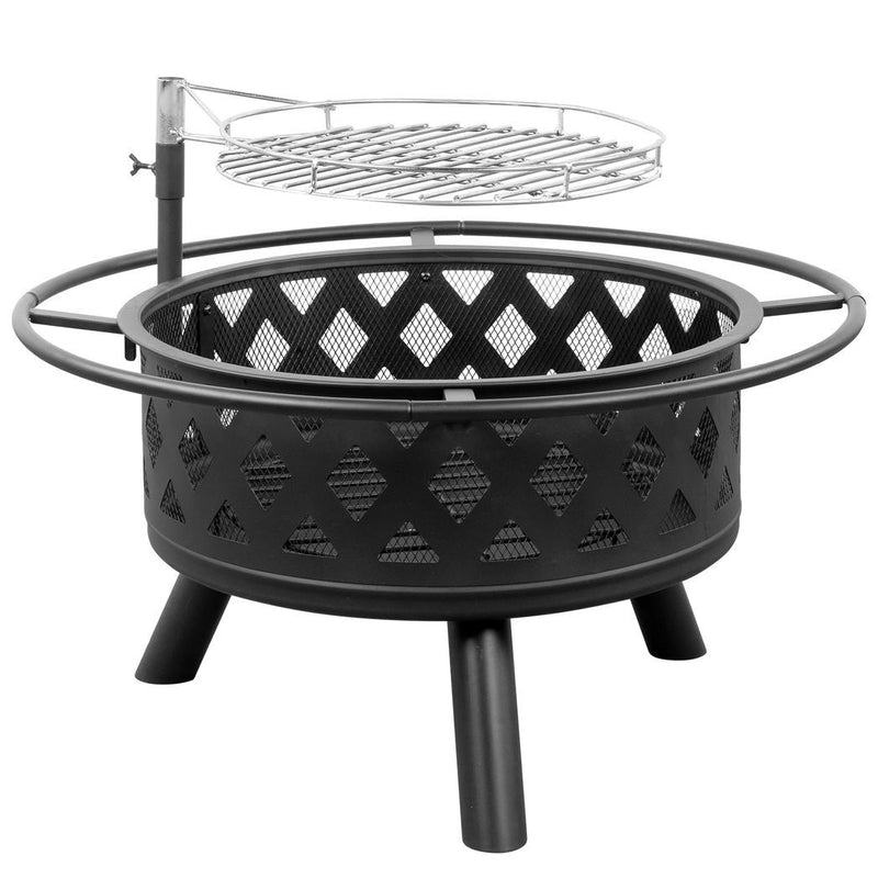30in Outdoor Metal Fire Pit with Cooking Grates Black - Asmota