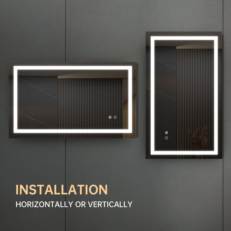 40"*24" LED Lighted Bathroom Wall Mounted Mirror with High Lumen Anti - Fog Separately Control Dimmer Function - Asmota