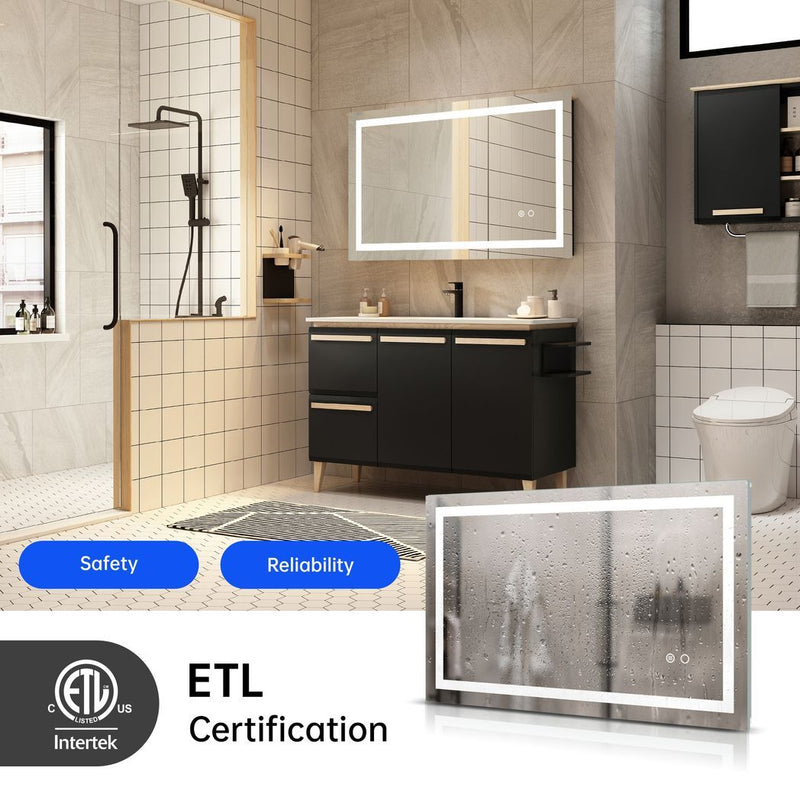 40"*24" LED Lighted Bathroom Wall Mounted Mirror with High Lumen Anti - Fog Separately Control Dimmer Function - Asmota